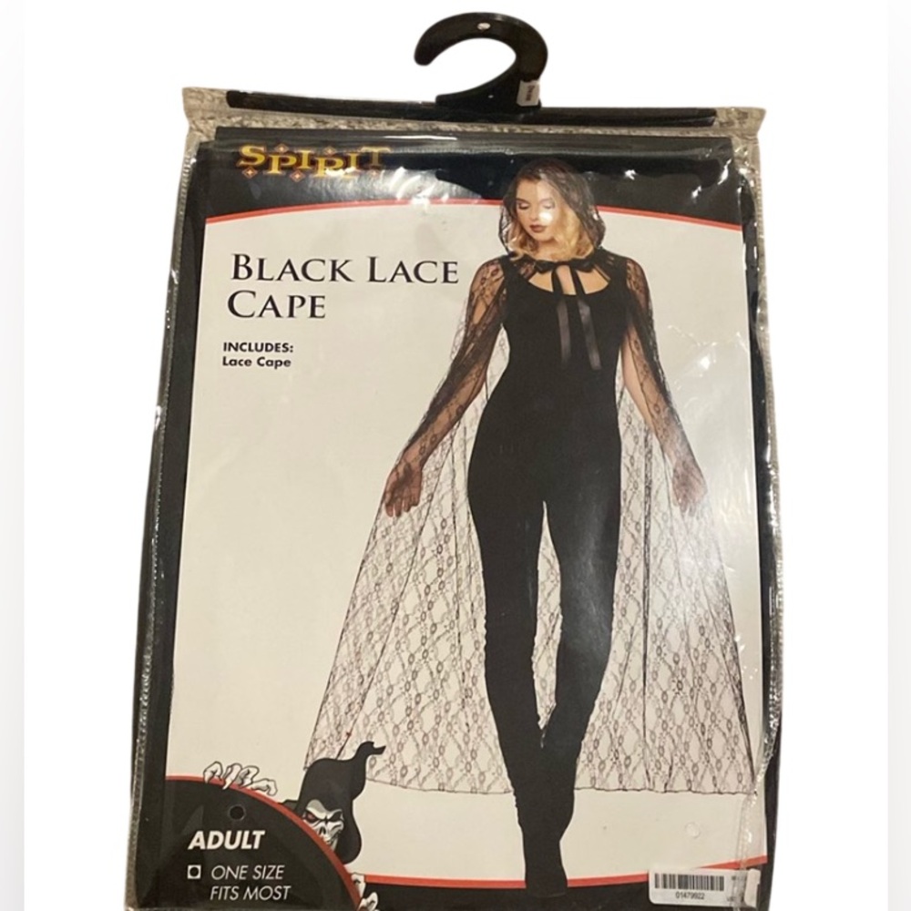 Spirit Halloween Hooded Black Lace Cape Adult One Size Sheer Costume Vampiress